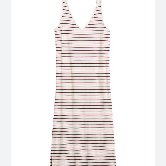 Banana Republic Semi-fitted Ribbed Knit Jersey V-Neck Tank Dress Cream R… - Picture 3 of 11